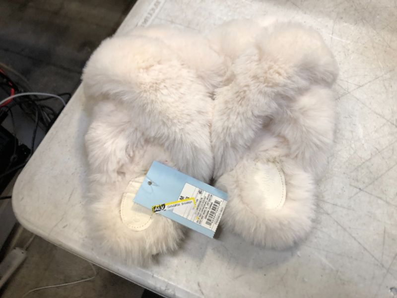 Photo 2 of Girls' Brooklyn Crossband Fur Slippers - Cat & Jack Cream M, Ivory
