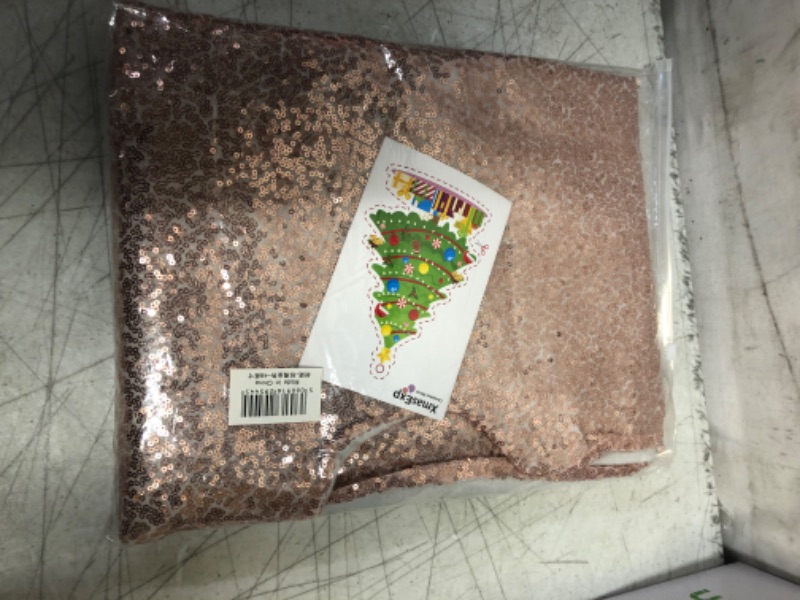 Photo 1 of 48 Inch Christmas Tree Skirt Rose Gold Sequin Tree Skirt Round Sparkle Fabric Xmas Tree Skirt Mat for Holiday Decorations
