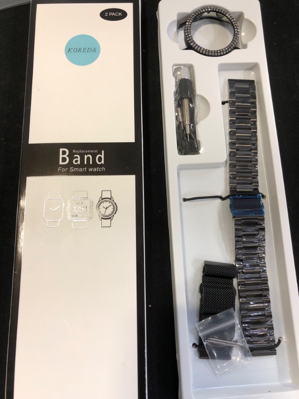 Photo 1 of KOREDA Compatible with Samsung Galaxy Watch Active/Active 2 40mm Band Sets with Bumper Case, 2 Pack 20mm Stainless Steel Solid Wristbands & Bling Diamond Watch Cover for Galaxy Watch Active 2 40mm