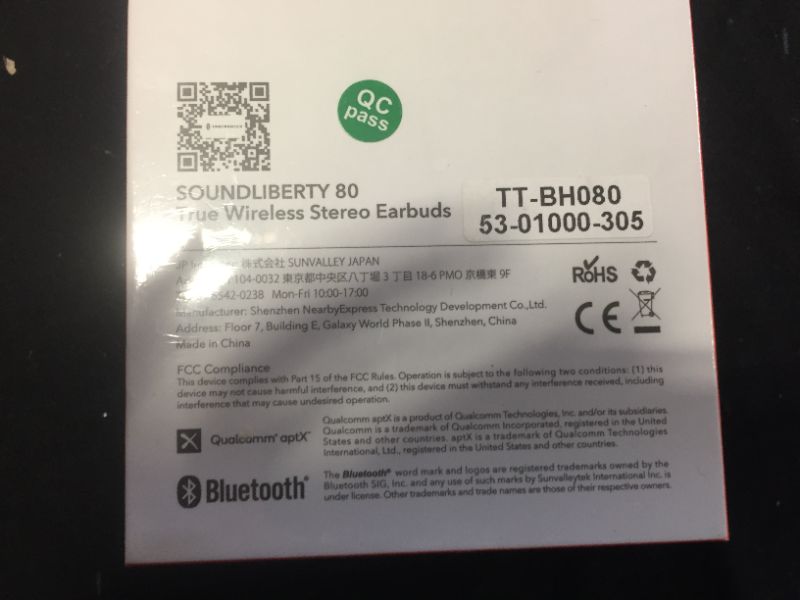 Photo 3 of Wireless Earbuds TaoTronics SoundLiberty 80, Bluetooth 5.0 Earbuds with AI Noise Canceling Mic, Support aptX Stereo Audio, Voice and Touch Control, in-Ear Detection, with USB-C Charging Case (FACTORY SEALED) 
