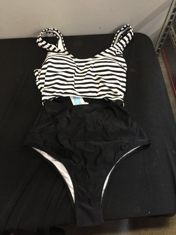 Photo 2 of CUPSHE Black And White Cutout One Piece Swimsuit SMALL 