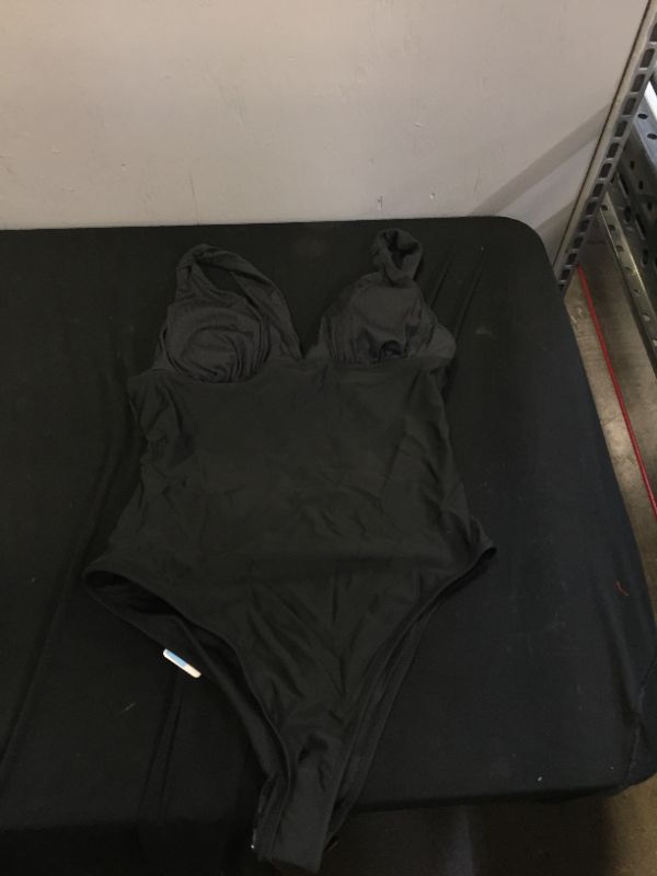 Photo 1 of CUPSHE Maisie Black Rib One Piece Swimsuit MEDIUM