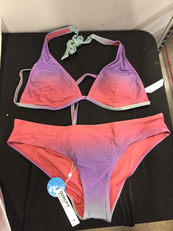 Photo 1 of CUPSHE Beachy Ombre Tall Halter And Classic Hipster Set XL