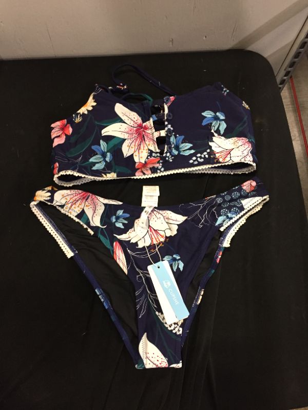 Photo 2 of CUPSHE Navy Floral Cutout Bikini Medium