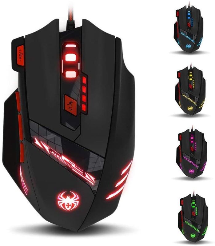 Photo 1 of zelotes T90 Gaming Mouse 9200 DPI, 8 Buttons Multi-Modes LED lights USB Gaming Mice, Weight Tuning for Laptop, Desktop, PC, Macbook - Black