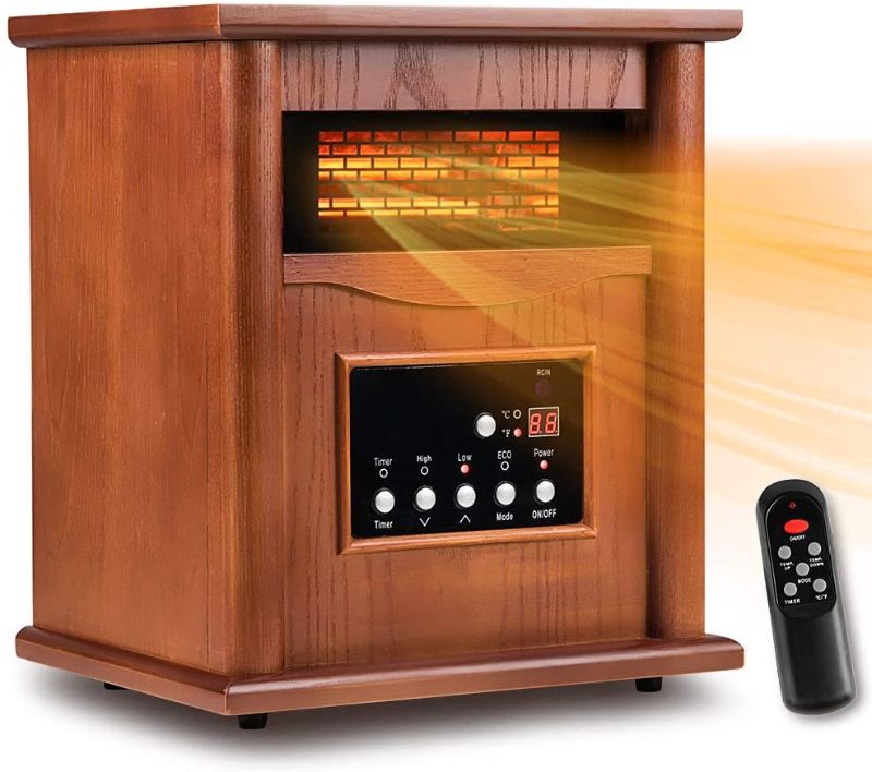 Photo 1 of Electric Infrared Space Heater, Quartz Heater for Indoor Use, Tip-Over & Overheat Protection with Remote Control, 3 Heat Settings, 12H Timer, 1500W for Large Room Basement Heating
