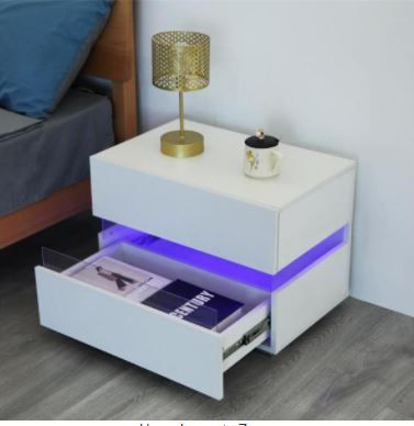 Photo 1 of 2-Drawer LED White Nightstand 18 in. H x 24 in. W x 15 in. D