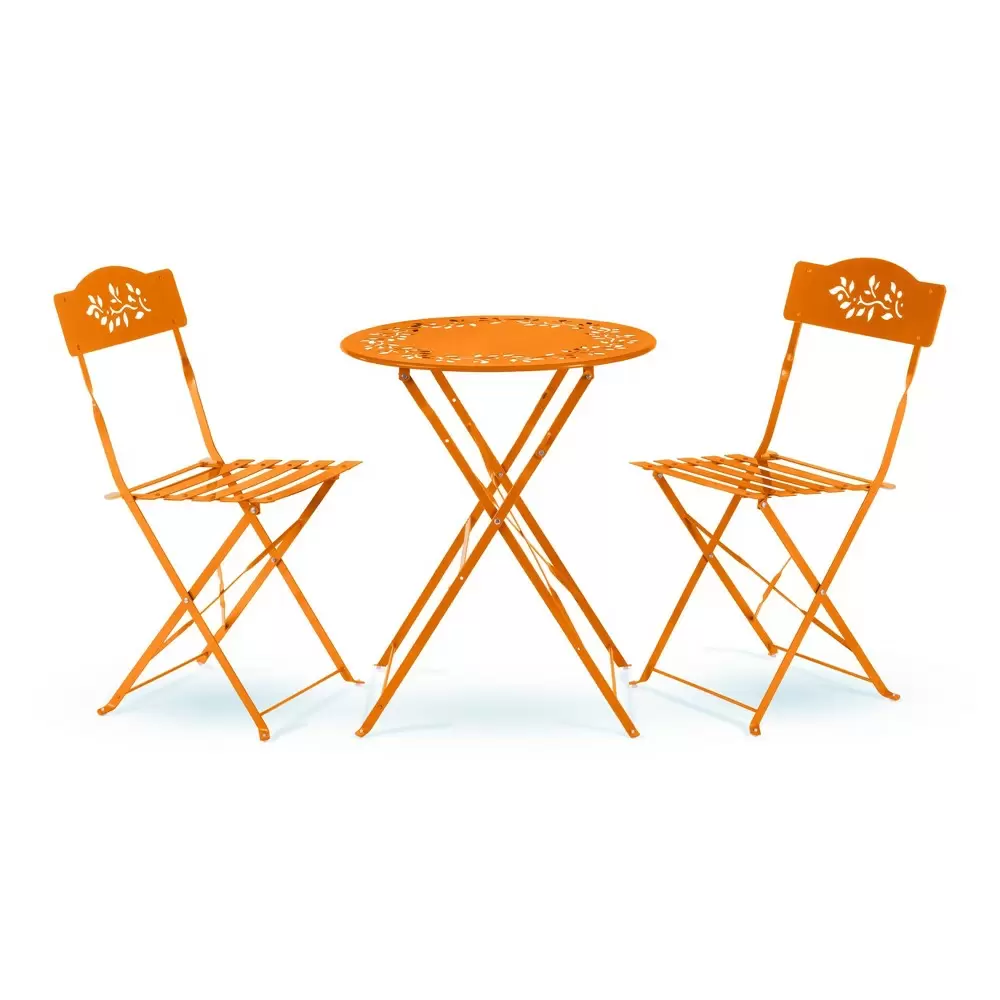 Photo 1 of  Alpine Corporation 3pc Steel Bistro Set with Folding Table and Chairs Orange

