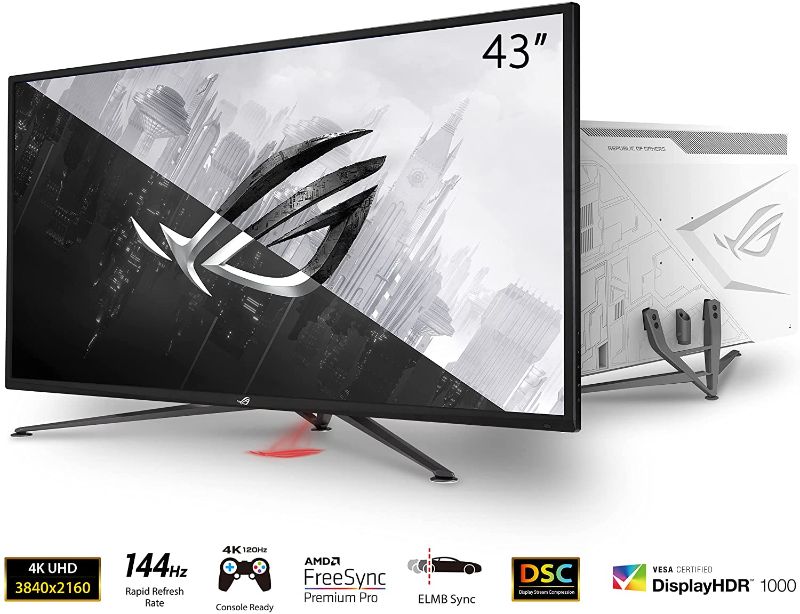 Photo 1 of ASUS ROG Strix 43” 4K HDR DSC Gaming Monitor (XG43UQ) - UHD (3840 x 2160), 144Hz, 1ms, HDMI 2.1, Extreme Low Motion Blur Sync, FreeSync™ Premium Pro, DisplayHDR1000, DCI-P3 90%, DisplayPort, USB
