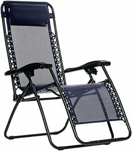 Photo 1 of Amazon Basics Outdoor Textilene Adjustable Zero Gravity Folding Reclining Lounge Chair with Pillow, Navy Blue
