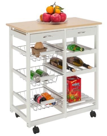 Photo 1 of Zimtown Kitchen Trolley Cart Rolling Wood Dining Storage Drawers Stand Durable white
