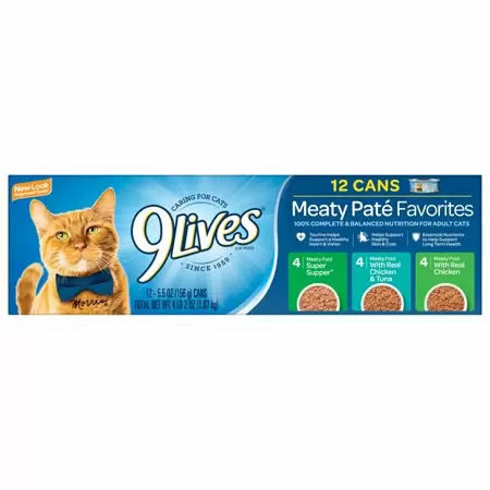 Photo 1 of 2 pack 9Lives Paté Favorites Variety Pack Wet Cat Food, 5.5-Ounce Cans, 12-Count expired february 19 2022