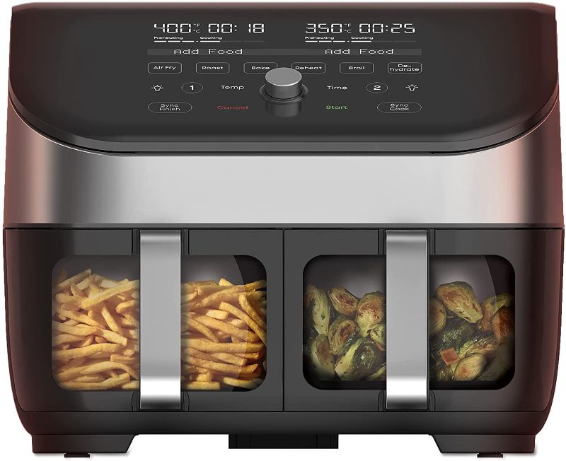 Photo 1 of Instant Vortex Plus XL 8 Quart 8-in 1 Dual Basket Double Air Fryer with ClearCook™ Easy View Windows and SyncCook™ Technology, Air Fry, Roast, Broil, Bake, Reheat, Dehydrate, 1700W, Stainless Steel
