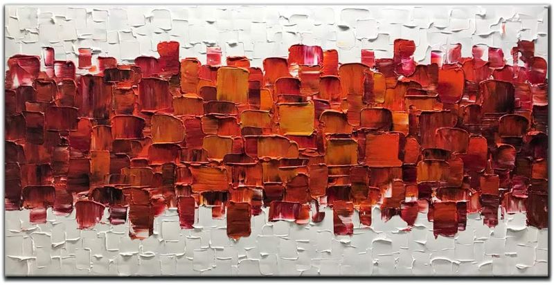 Photo 1 of Amei Art Paintings,24X48 Inch 3D Hand-Painted On Canvas Modern Framed Red Art Textured Abstract Oil Paintings Contemporary Artwork Art Wood Inside Framed Ready to Hang for Living Room Office
