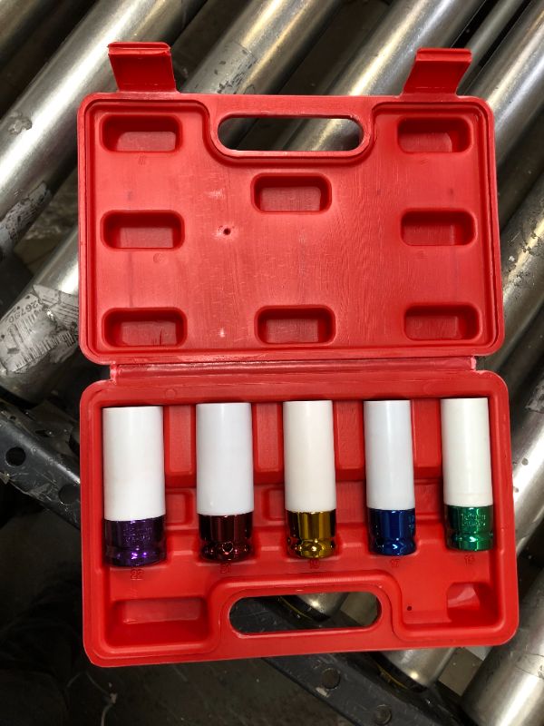 Photo 2 of  1/2in Impact Drive Lug Nut Socket 5-Piece Set – Non-Marring, Color-Coded, Thin-Walled Wheel Rim Protectors