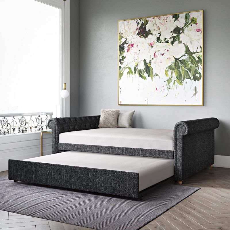 Photo 1 of box 1 of 2 for DHP Sophia Upholstered Queen Full Trundle, Dark Gray Linen Daybed,
