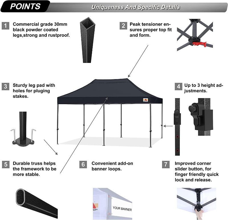 Photo 1 of ABCCANOPY Heavy Duty Ez Pop up Canopy Tent with Sidewalls 10x20, Black
