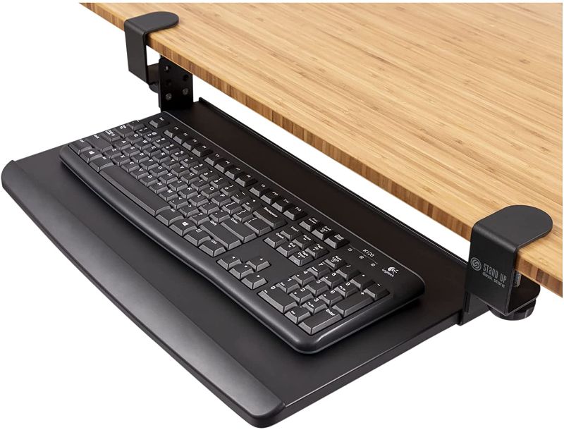 Photo 1 of Stand Up Desk Store Compact Clamp-On Retractable Adjustable Height Under Desk Keyboard Tray (Small, 20" Wide)
