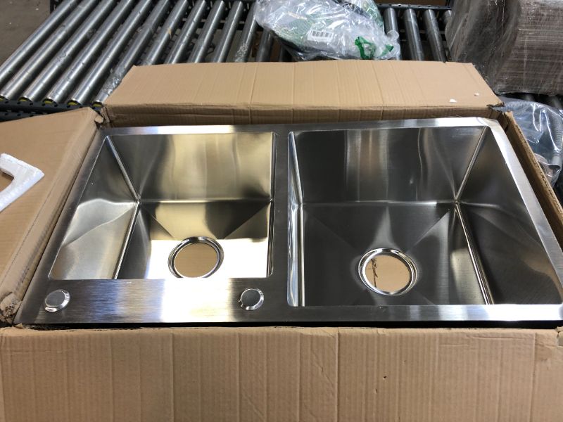 Photo 4 of Double Kitchen Sink,32x18 in Undermount Stainless Steel Double Bowl Kitchen Sink,Suitable for kitchen bar farmhouse
