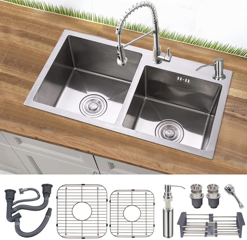 Photo 1 of Double Kitchen Sink,32x18 in Undermount Stainless Steel Double Bowl Kitchen Sink,Suitable for kitchen bar farmhouse
