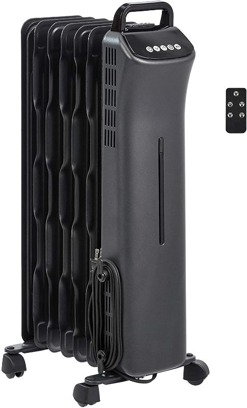 Photo 1 of Amazon Basics Portable Digital Radiator Heater with 7 Wavy Fins and Remote Control, Black, 1500W
