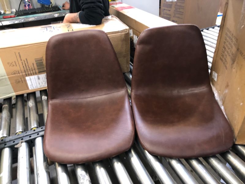 Photo 2 of CangLong Faux Leather Dining Back Modern Side Chair for Pub Coffee Home, Set of 2, Dark Brown
