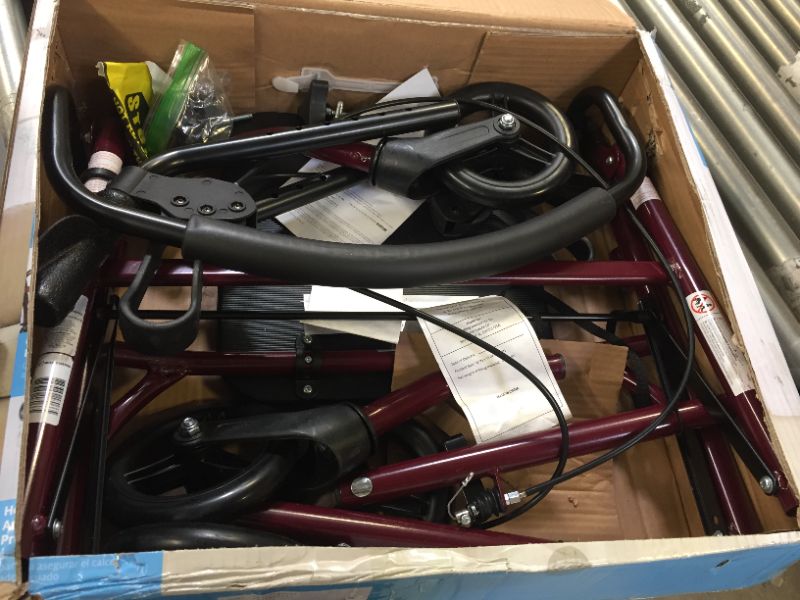 Photo 2 of Medline Steel Rollator Walker Burgundy 350 lbs Capacity
(( OPEN BOX ))
** MISSING HARDWARE **