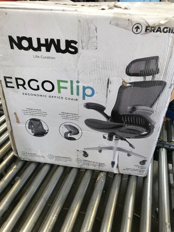 Photo 1 of NOUHAUS ErgoFlip Mesh Computer Chair - Grey Rolling Desk Chair with Retractable Armrest and Blade Wheels Ergonomic Office Chair, Gaming Chairs, Executive Swivel Chair/High Spec Base
