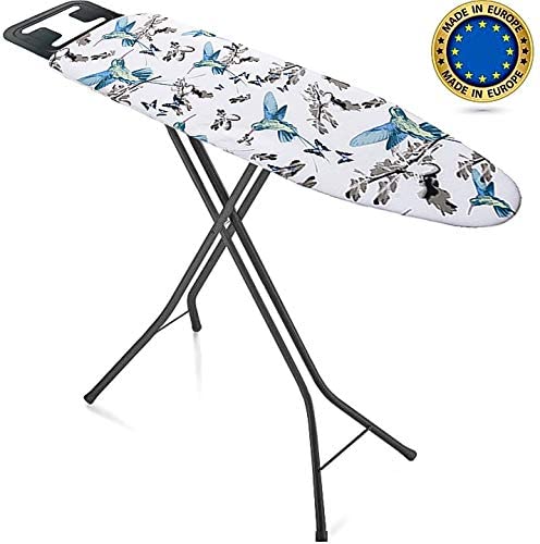 Photo 1 of Bartnelli Ironing Board Made in Europe | Iron Board with 3 Layer Cover Pad, Height Adjustable, Safety Iron Rest, 4 Leg, Home Laundry Room or Dorm Use (44 x 14 H.36) (Black / Blue)
