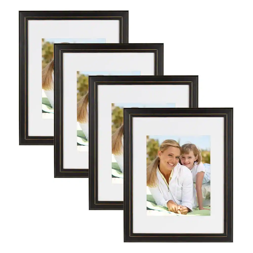 Photo 1 of DesignOvation Kieva 11 in. x 14 in. matted to 8 in. x 10 in. Black Picture Frame (Set of 4)