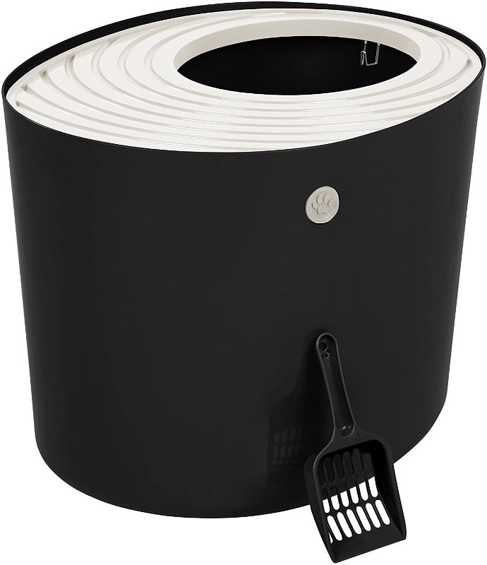 Photo 1 of IRIS USA Top Entry Cat Litter Box with Cat Litter Scoop, Black & White PUNT - 530
