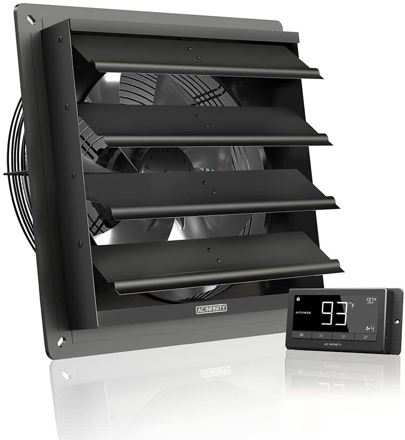 Photo 1 of AC Infinity AIRLIFT T12, Shutter Exhaust Fan 12" with Temperature Humidity Controller, EC Motor - Wall Mount Ventilation and Cooling for Sheds, Attics, Workshops
