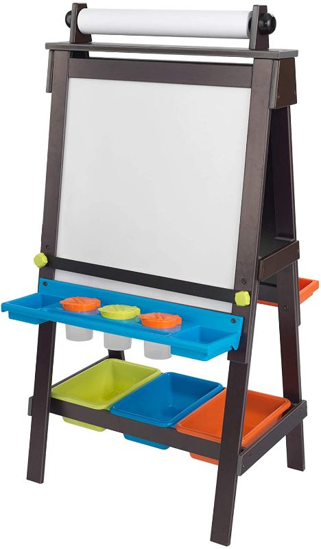 Photo 1 of KidKraft Wooden Storage Easel with Dry Erase and Chalkboard Surfaces, Children's Art Furniture - Espresso, Gift for Ages 3+ 25.2 x 23.2 x 47.6
