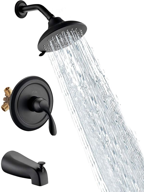 Photo 1 of APPASO Shower Faucet and Tub Spout Matte Black (Valve Included), Shower system with 5-Function Spray Head, Single Handle Bathroom Shower Trim Kit Wall Mount
