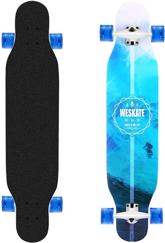 Photo 1 of WeSkate Longboards 42 " Skateboard for Teen Girls Adults Beginners, Complete Skateboard with ABEC-9 Bearings, 8-ply Maple Drop-Through Freeride Skateboards Cruiser with Tool
