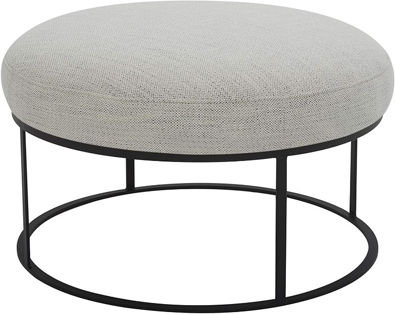 Photo 1 of Amazon Brand – Rivet Revere Round Upholstered Iron-Framed Ottoman, 30.3"W, Ivory
