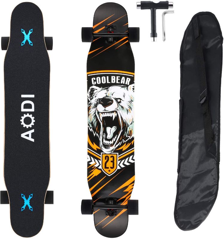Photo 1 of AODI 46 Inch Freeride Longboard Skateboard - Complete Cruiser Skateboards Canadian Maple Double Kick Concave Dance Board with LED Wheels for Cruising, Carving, Downhills
MISSING CARRING BAG 