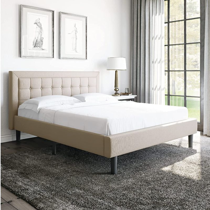 Photo 1 of Classic Brands Mornington Upholstered Platform Bed | Headboard and Metal Frame with Wood Slat Support, King, Linen
