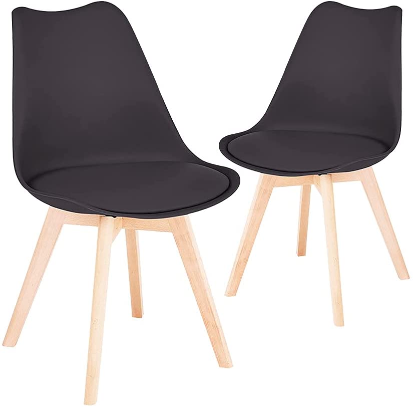 Photo 1 of CangLong Mid Century Modern DSW Side Chair with Wood Legs for Kitchen, Living Dining Room, Set of 2, Black
