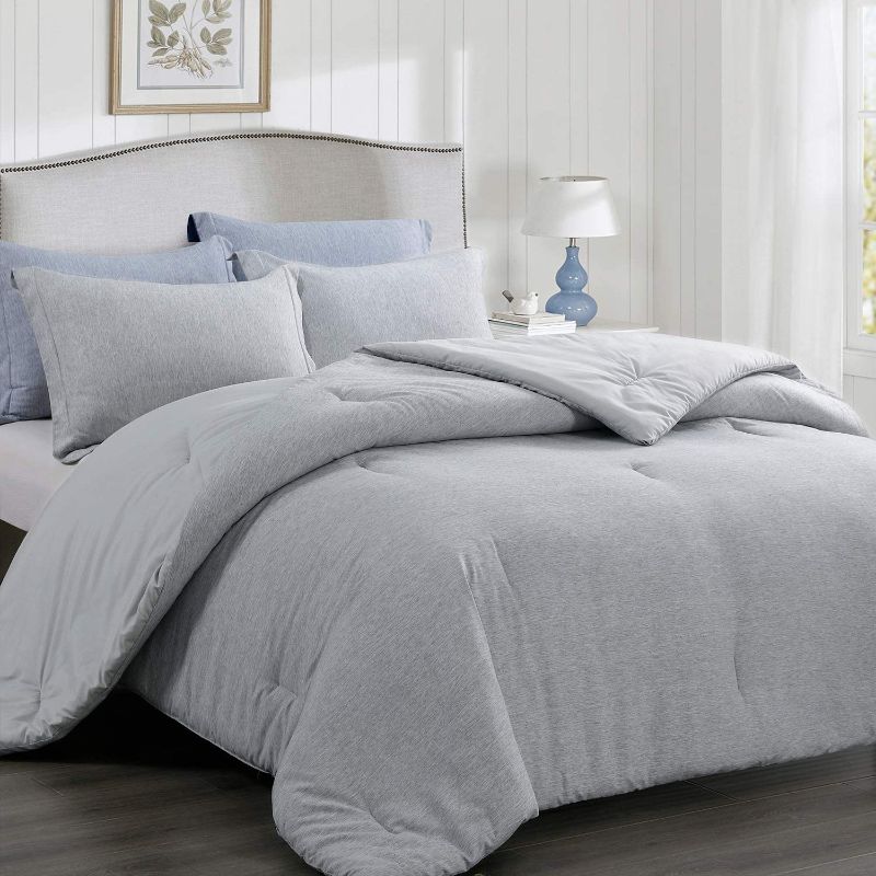 Photo 1 of BEDELITE Queen Comforter Set - Comforter Full Size Light Grey Soft Bedding Comforter Set, Gray Comforter Cationic Dyeing Striola Pattern Reversible(1 Comforter 88x88 in, 2pillow Shams 20x26 in)
