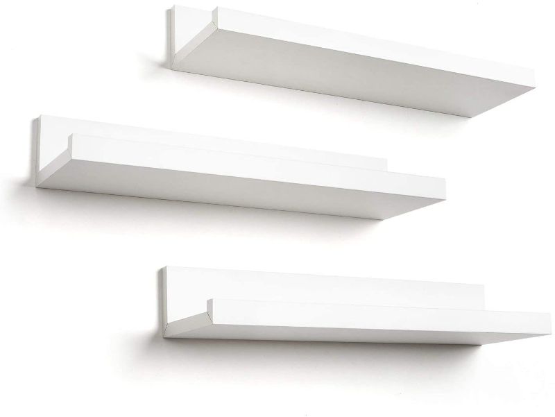 Photo 1 of Americanflat 14 Inch Floating Shelves Set of 3 in White Composite Wood - Wall Mounted Storage Shelves for Bedroom, Living Room, Bathroom, Kitchen, Office and More
