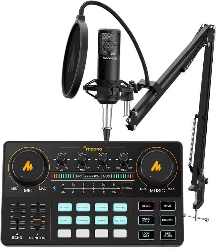 Photo 1 of Audio Interface with DJ Mixer and Sound Card, Maonocaster Lite Portable ALL-IN-ONE Podcast Production Studio withMicrophone for Guitar, Live Streaming, PC, Recording and Gaming (AU-AM200-S6)
