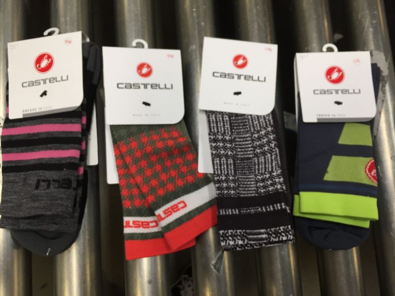 Photo 1 of 4PK MENS CASTELLI CREW CYCLING SOCKS TWO SMALL TWO .L/XL