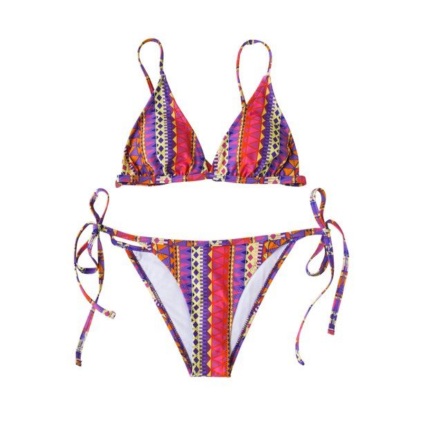 Photo 1 of Cupshe Women's Low Rise Boho Print V Neck Lace Up Triangle Two Piece Bikini Swimsuit Set
SIZE MEDIUM