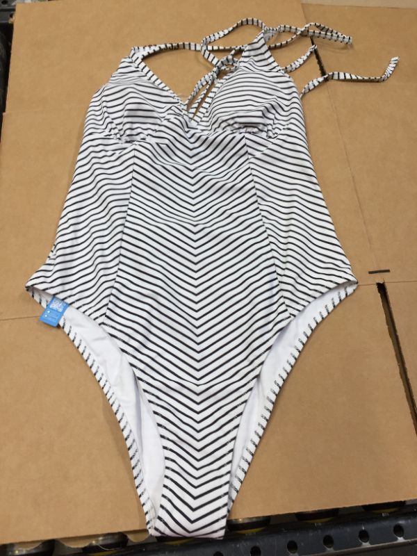 Photo 2 of CUPSHE BLACK WHITE STRIPE SWIMSUIT MEDIUM