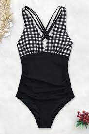 Photo 1 of CUPSHE BLACK AND WHITE GINGHAM RUCHED ONE PIECE SWIMSUIT MEDIUM