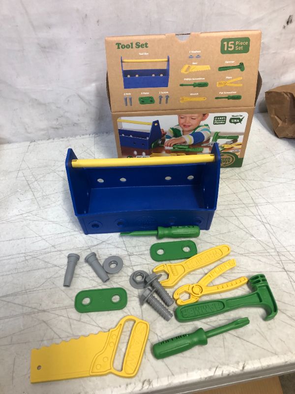Photo 1 of Green Toys Tool Set, Blue - 15 Piece Pretend Play, Motor Skills, Language & Communication Kids Role Play Toy. No BPA, phthalates, PVC. Dishwasher Safe, Recycled Plastic, Made in USA.