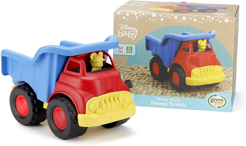 Photo 1 of Green Toys Disney Baby Exclusive Mickey Mouse Dump Truck, Red/Blue - Pretend Play, Motor Skills, Kids Toy Vehicle. No BPA, phthalates, PVC. Dishwasher Safe, Recycled Plastic, Made in USA.