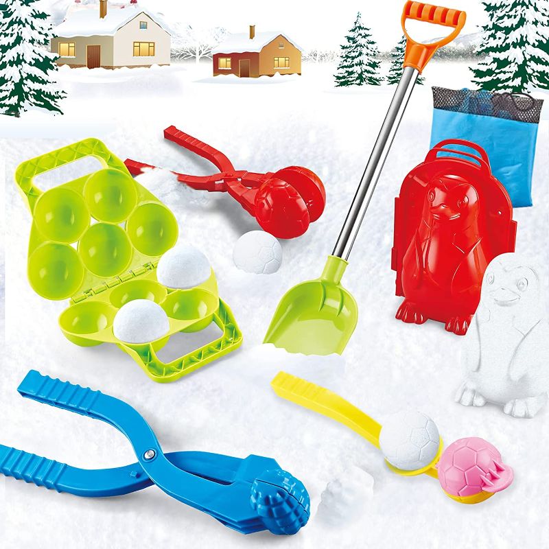 Photo 1 of Farsaw Snowball Maker Toy Set for Kids, 7 PCS Snow Toy Mold Kits with Snow Shovels Storage Bag for Winter Outdoor Snowball Fight Games