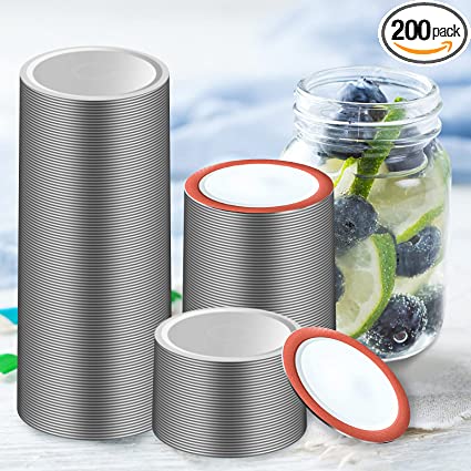 Photo 1 of 200 PCS Regular Mouth Canning Lids for Ball Mason Jars, 70MM Mason Jar Canning Lids Leak Proof, Reusable and Secure Canning Jar Caps with Silicone Seals, Silver
